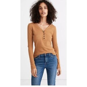 Madewell Fine Ribbed Henley Tee Mustard Yellow Size Small